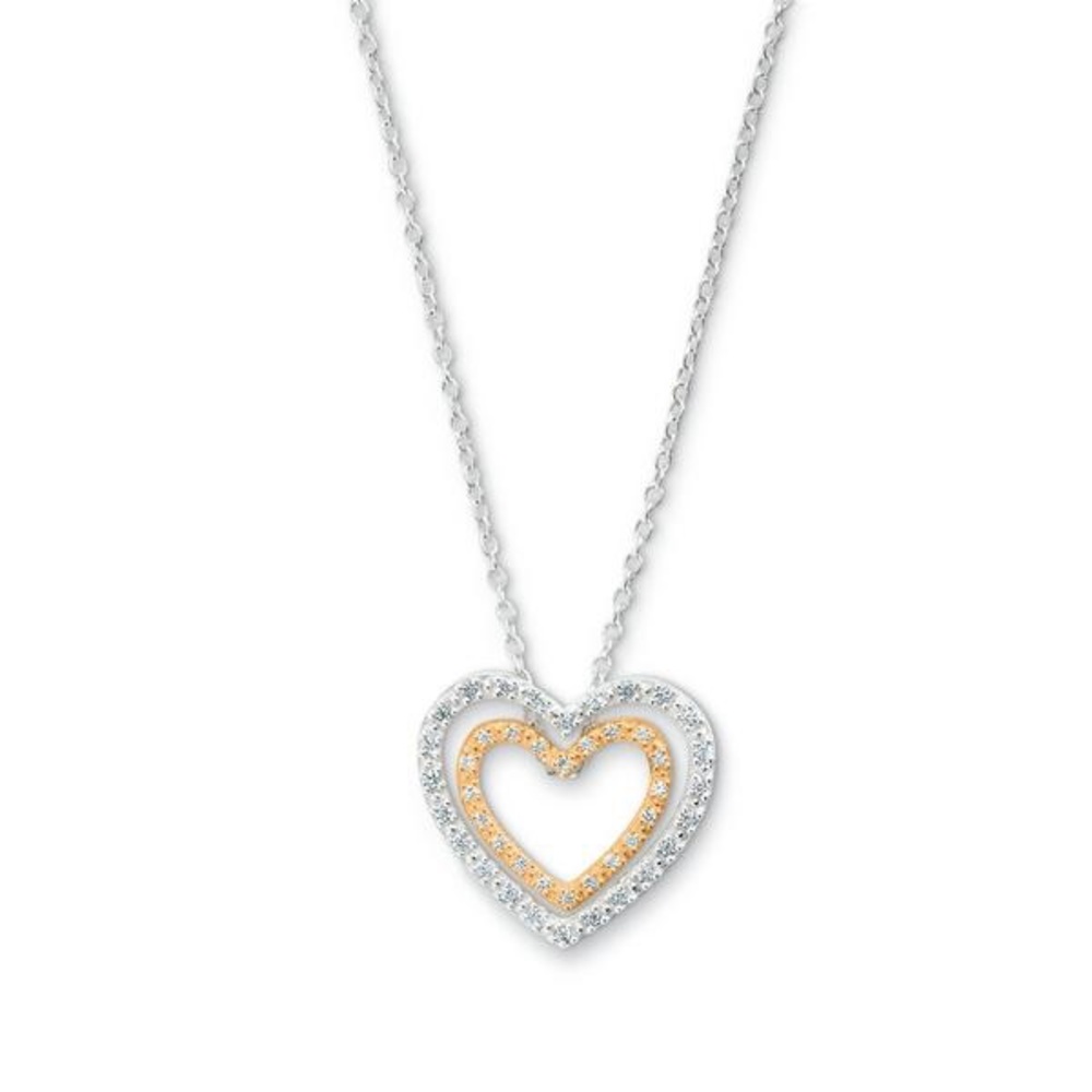 Two-Tone 1/7 CTTW Diamond Double Heart Necklace